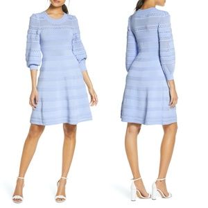 ELIZA J Blue Pointelle Fit & Flare Sweater Dress